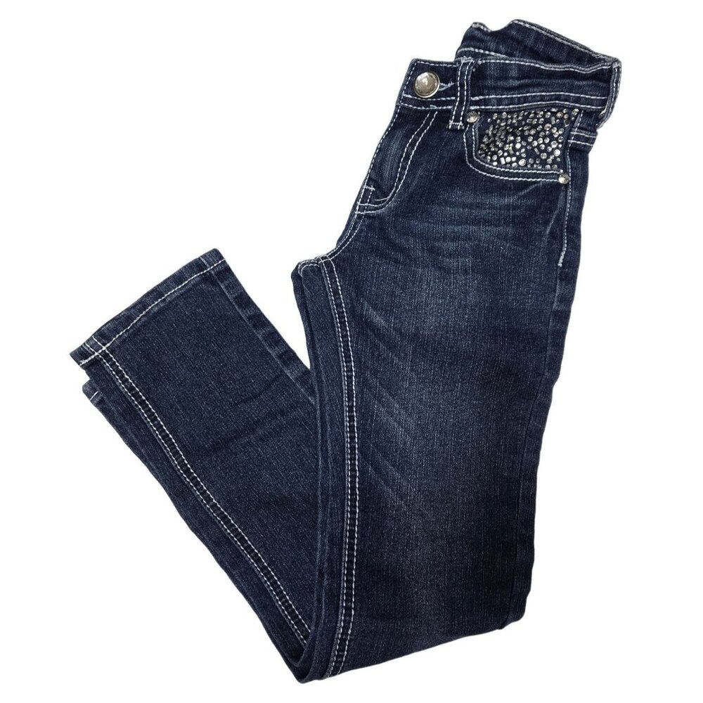 Paper Denim &amp;‎ Cloth Girls' Jeans Size 7 Dark Wash with Rhinestone Pocket